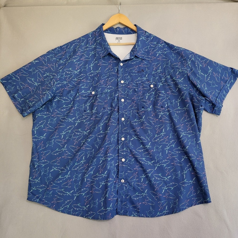 IZOD Saltwater Short Sleeve  Performance Shirt All Over Shark Print Men's 4XB